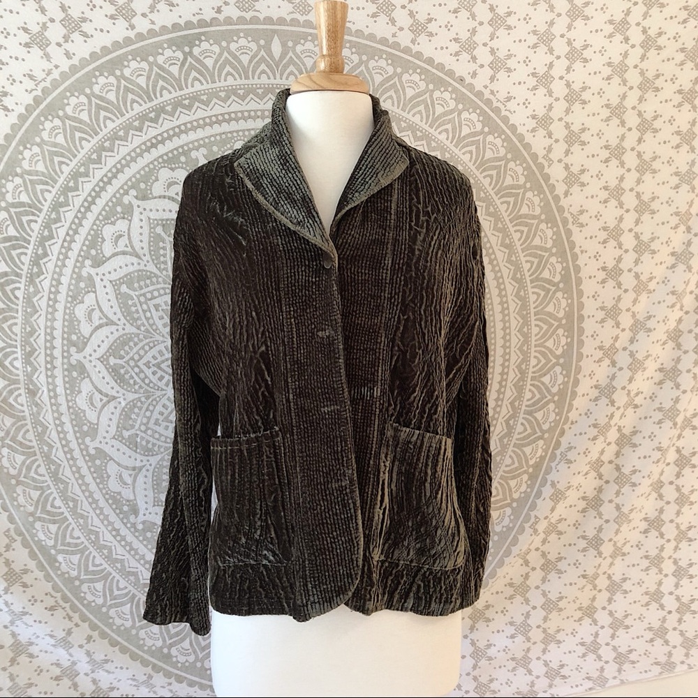 Olive Velvet Jacket with Collar